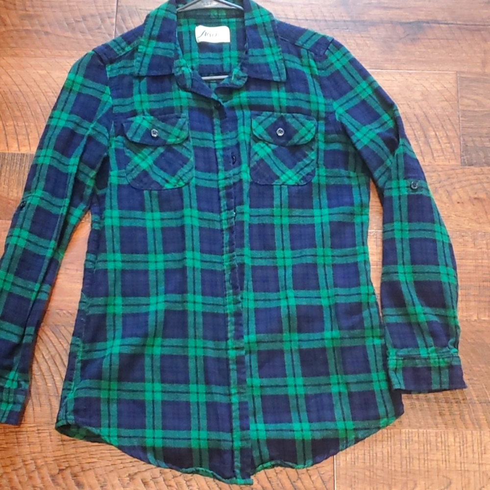 Inso flannel button down blue and green large